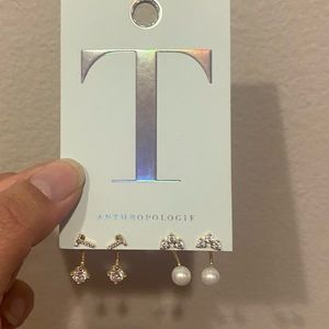 NWT Anthropologie | Gold & Beige Set of Two Monogram "T" Earrings